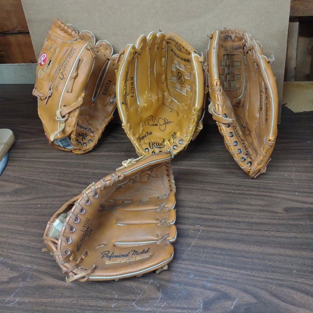 Lot of 4 Rawlings, SSI A1651 Elite 5 Youth Baseball Glove Mitt Leather Crown Web